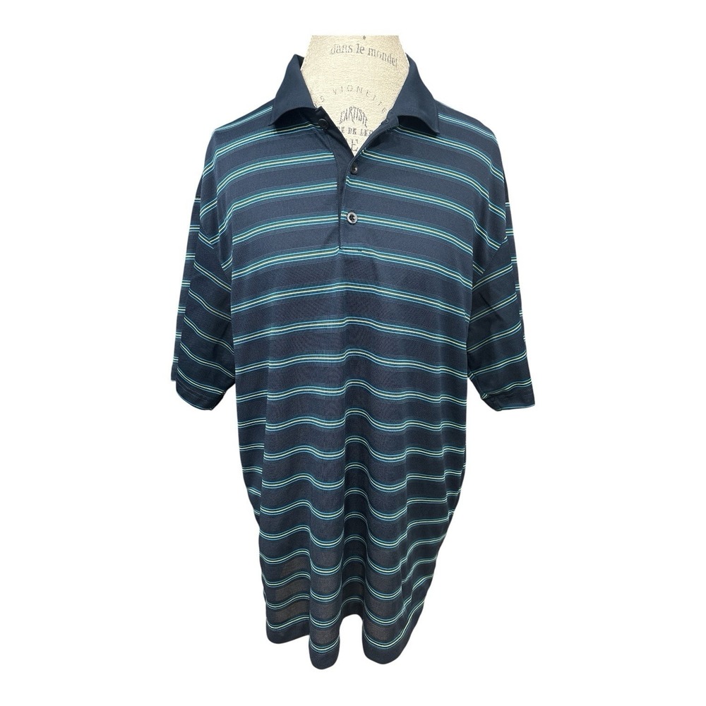 MENS NIKE GOLF SHORT SLEEVE DRI FIT BLUE/ YELLOW STRIPED POLO SHIRT SIZE XL